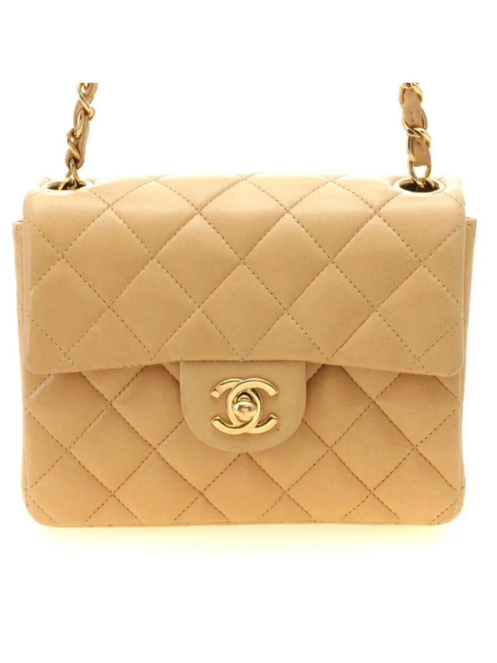 Chanel Mini Quilted 17 Chain Shoulder Bag Light Beige Gold Lambskin